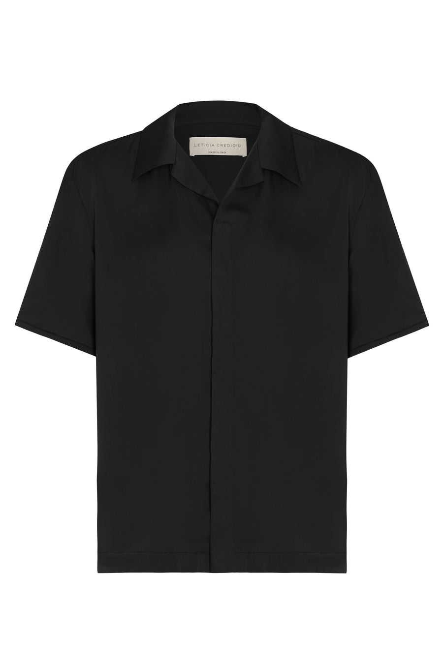 Black short sleeve pyjama shirt in vegan silk