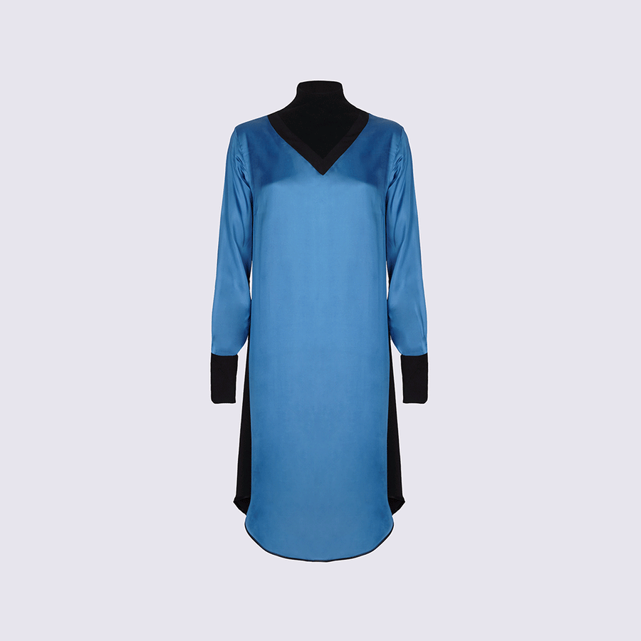 Blue lounge dress with a high neck